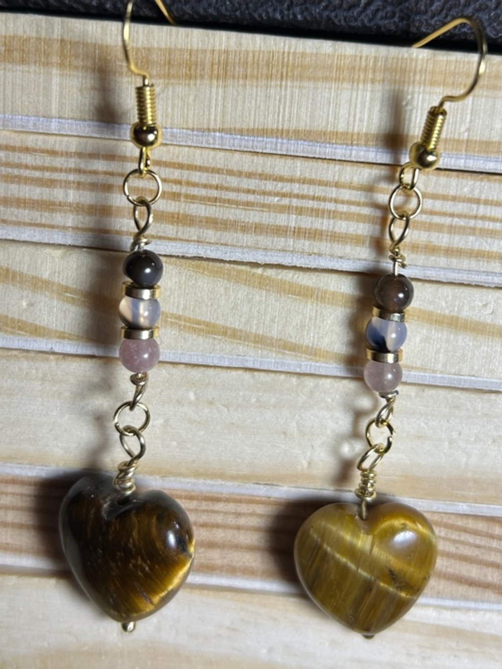 3/$25 Tiger's Eye Heart Drop Earrings